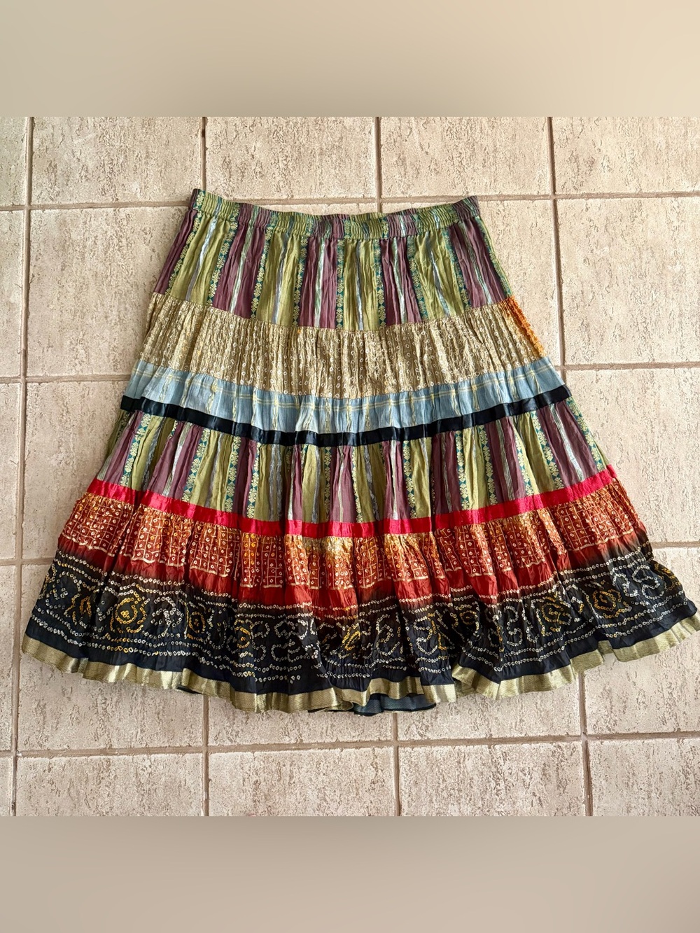 Coldwater Creek Size 3X Tiered Elastic Waist Lined Mixed Print Maxi Skirt Boho